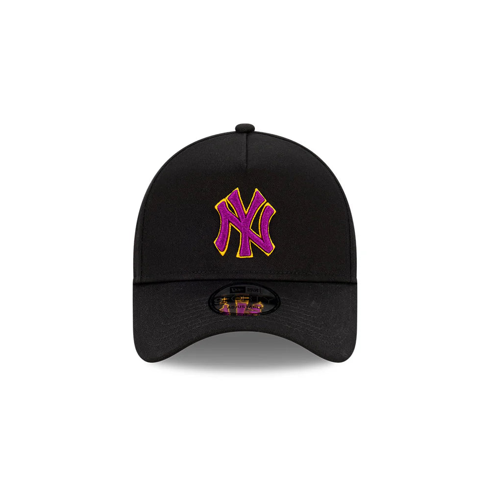 New York Yankees Hat - Black Passionfruit 9Forty A-Frame MLB Snapback Cap - New Era